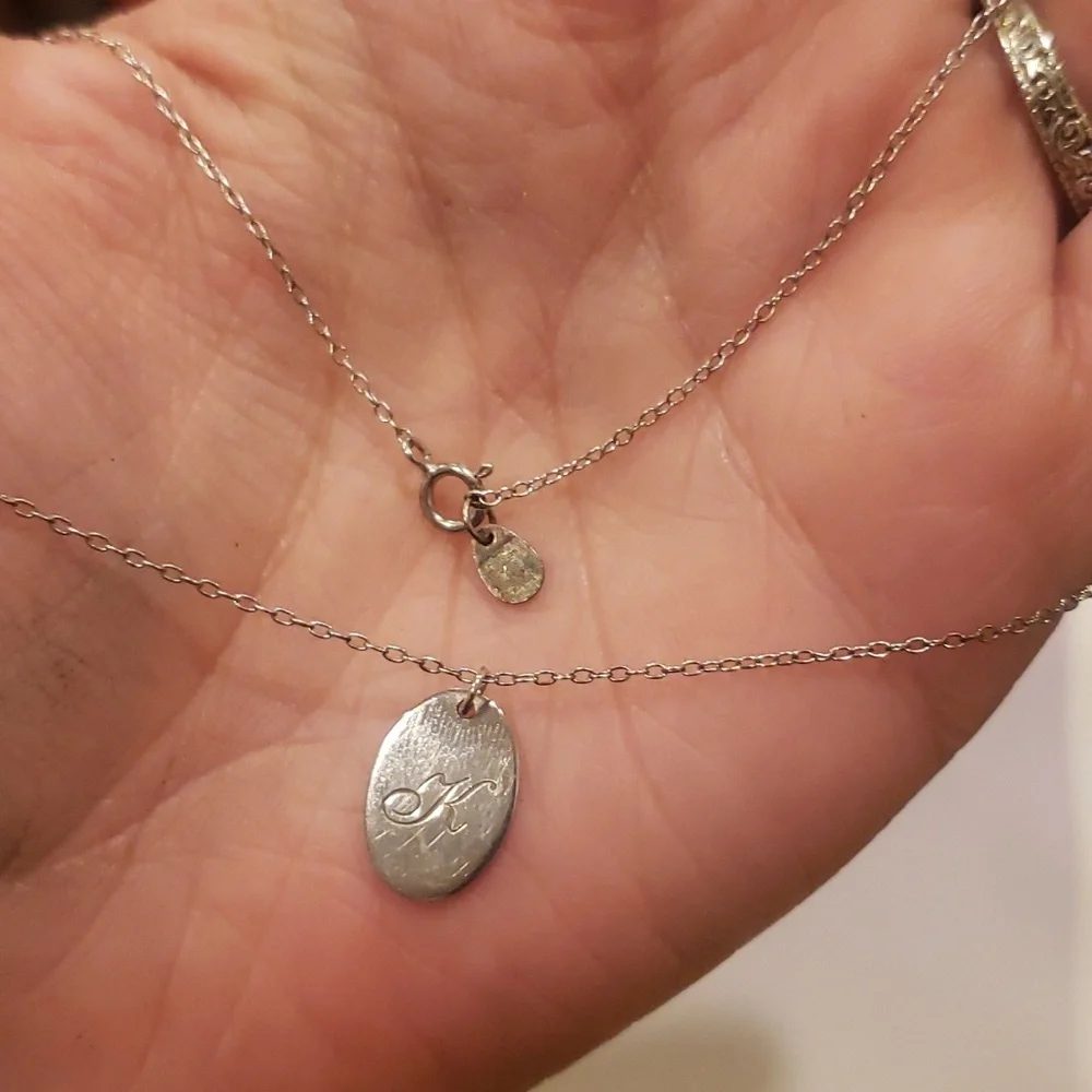 STERLING SILVER chain necklace K initial pendant - Picture 3 of 4
